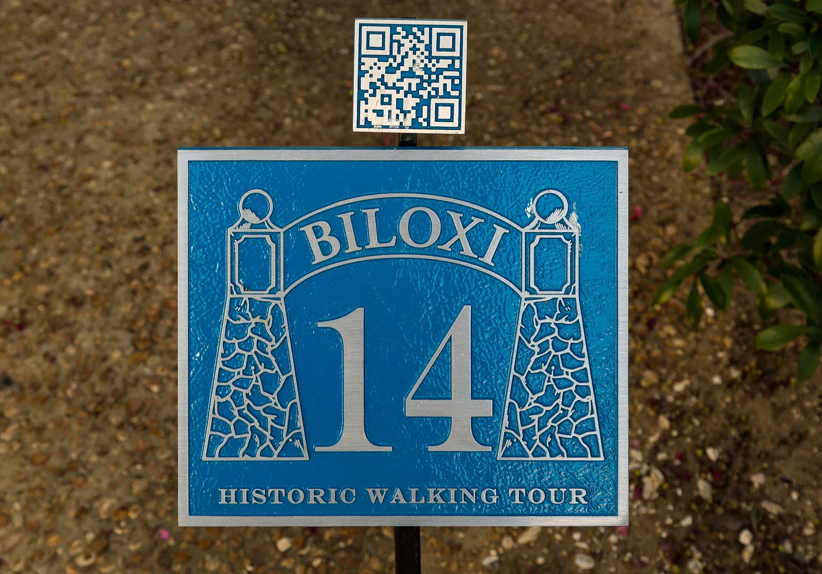 A Biloxi Historic Walking Tour marker near Howard Avenue and Rue Magnolia in downtown Biloxi.
