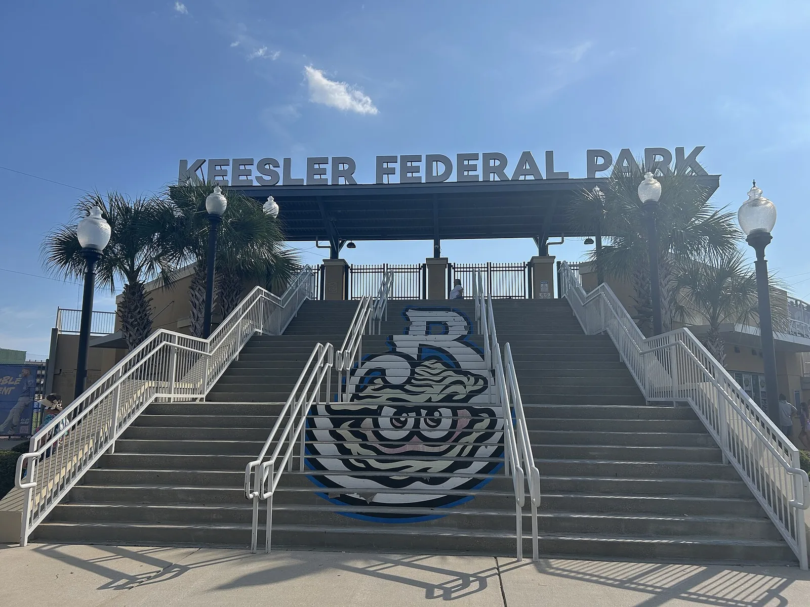 The main entrance stairs of Keesler Federal Park, home of the Biloxi Shuckers, on Caillavet Street in Biloxi.